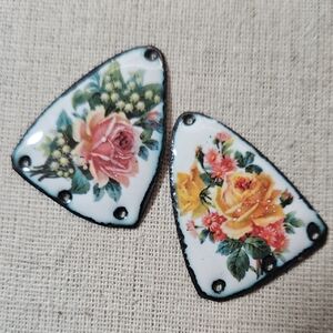 🍂🍁Large Floral Artisan Enamel Copper Triangle Chandelier Earring Charms